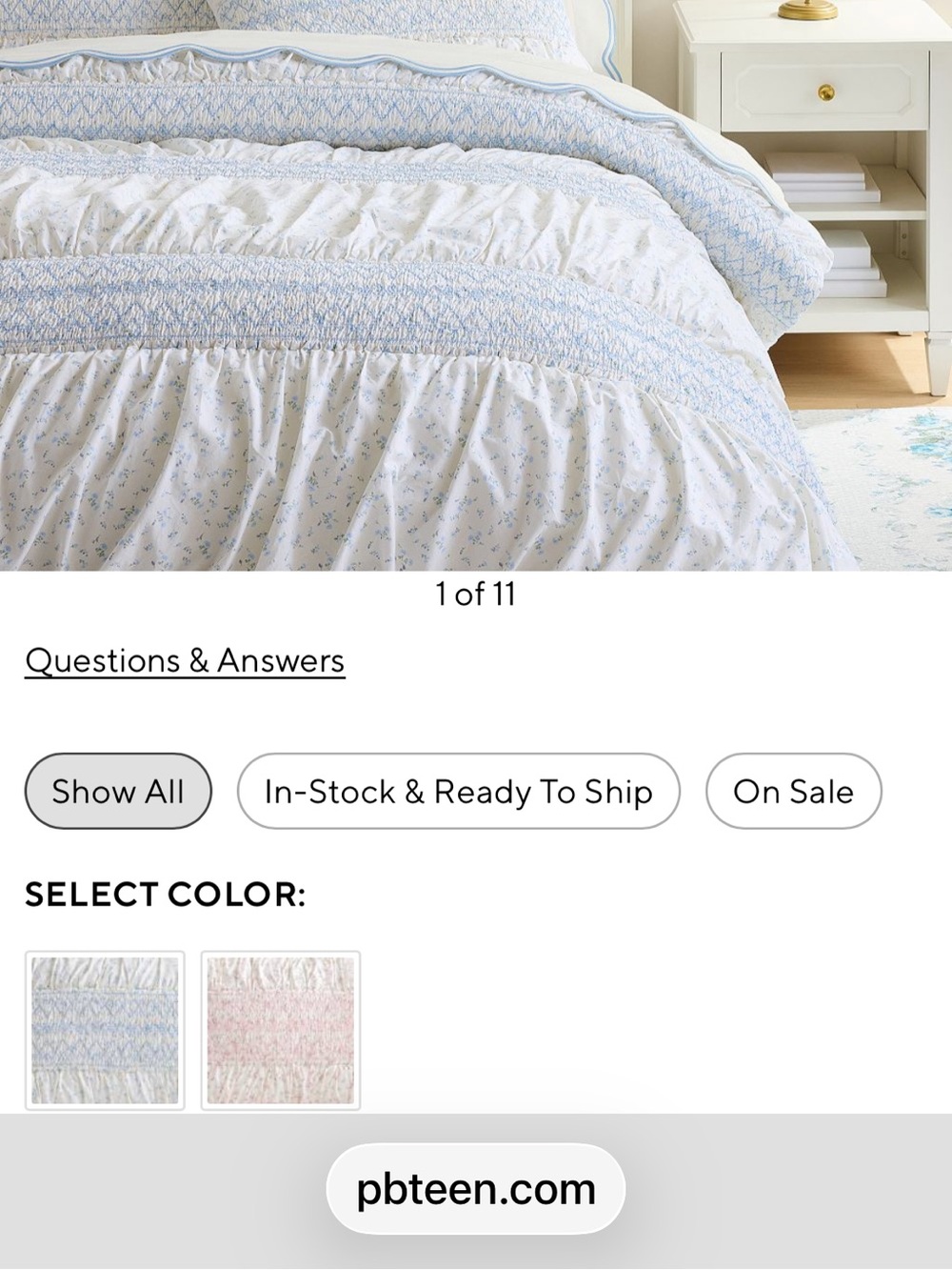 Pottery Barn Teen x Love Shack Fancy Blue Floral Ruffled Comforter